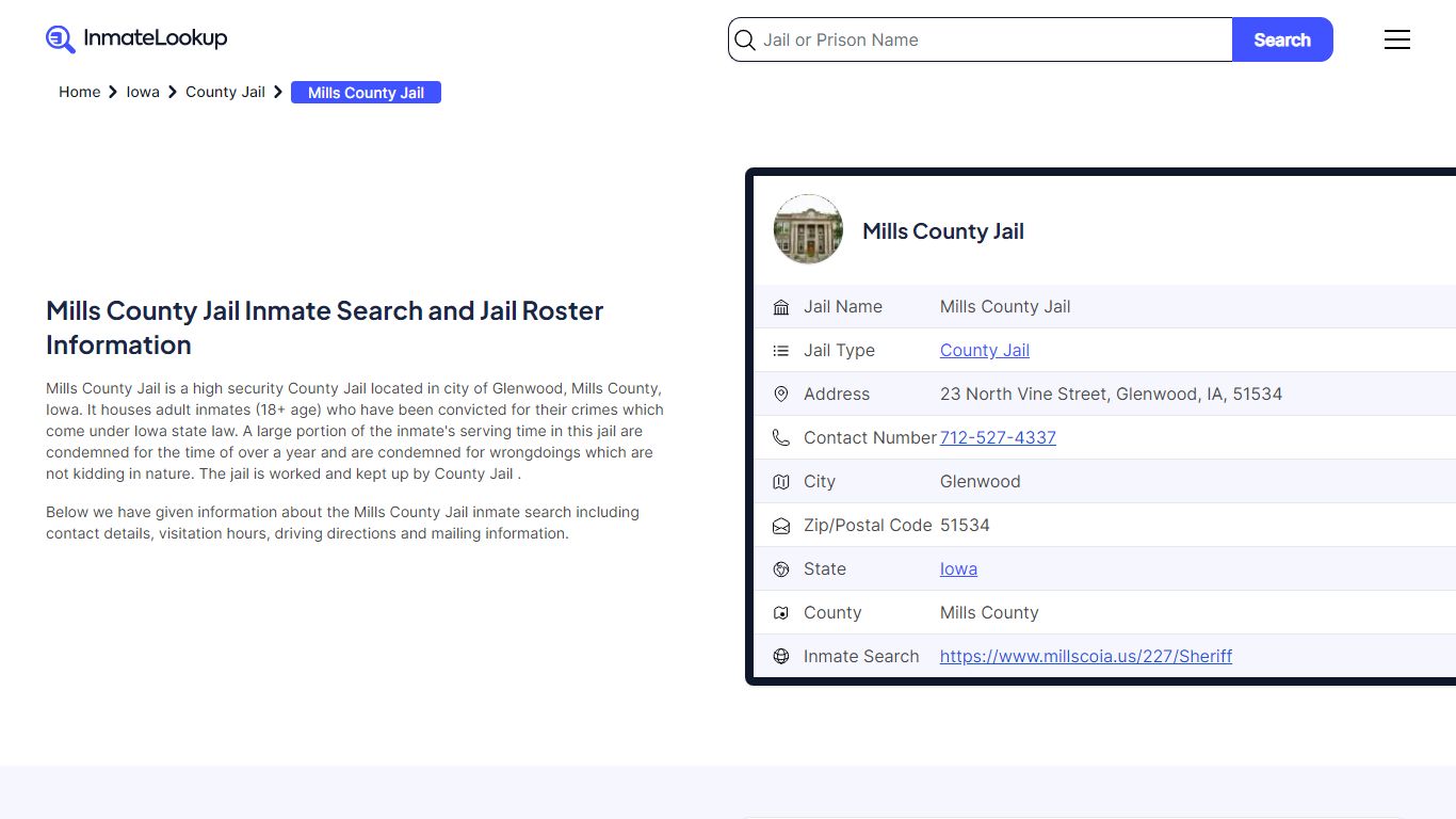 Mills County Jail Inmate Search and Jail Roster Information